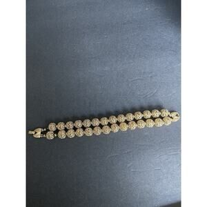 Vintage Monet Bracelet Filigree Double Strand Gold Tone Retro Career MCM Signed